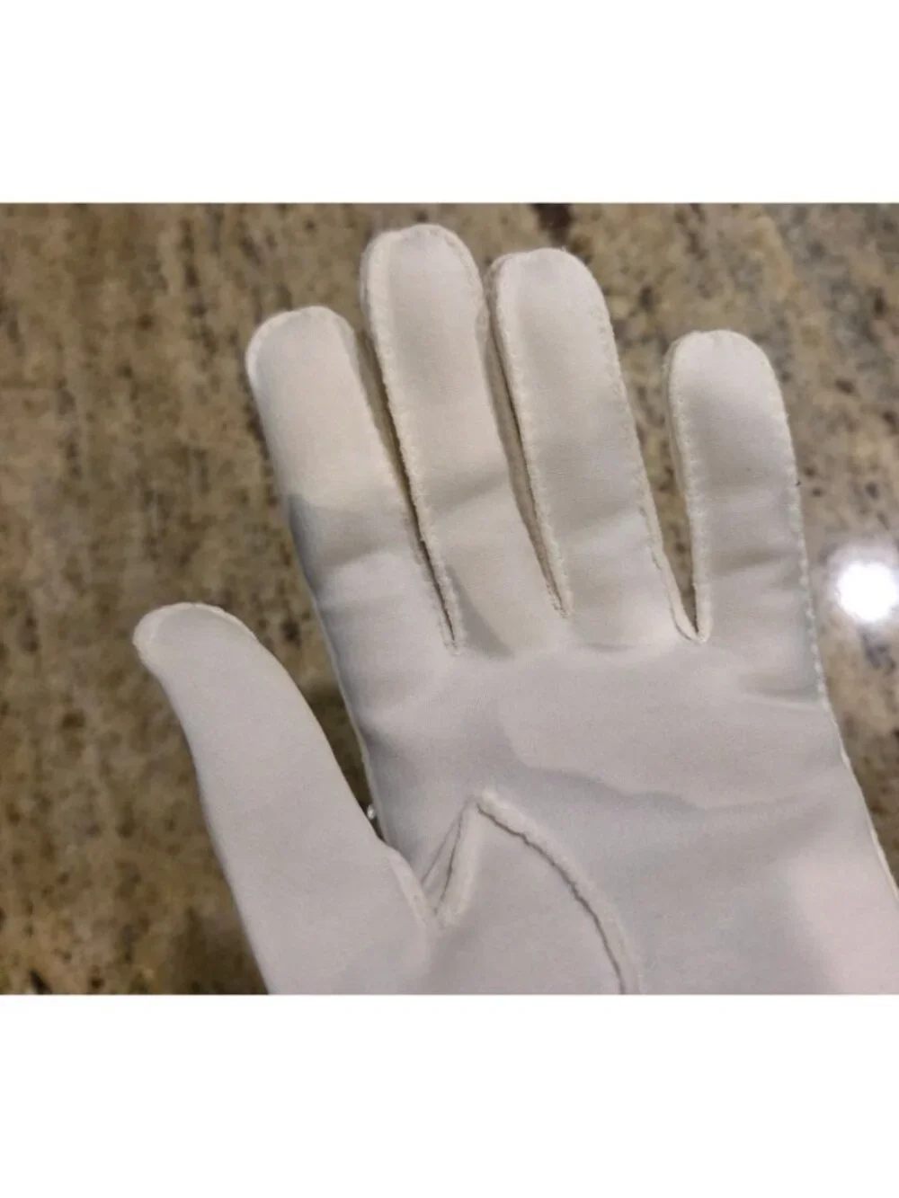 Vintage Womens Size L Off-White Cotton Stretch Formal Gloves Beaded Scallop...